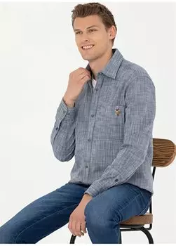 Темно-синяя мужская рубашка с воротником на пуговицах Comfort Fit BONOF U.S. Polo Assn., темно-синий