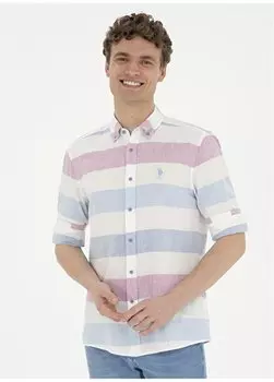 Темно-синяя мужская рубашка стандартного кроя с воротником на пуговицах FRED U.S. Polo Assn., темно-синий