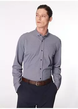 Темно-синяя мужская рубашка узкого кроя на пуговицах F4SM-GML 1005 Fabrika, темно-синий