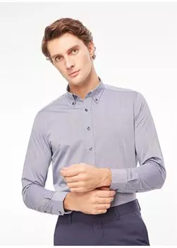 Темно-синяя мужская рубашка узкого кроя с воротником на пуговицах 4A2000000052 Altnyldz Classics, темно-синий