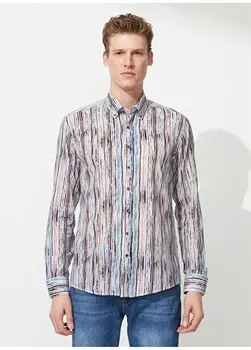 Темно-синяя мужская рубашка узкого кроя с воротником на пуговицах и принтом KING Pierre Cardin, темно-синий