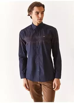 Темно-синяя мужская рубашка узкого кроя с воротником на пуговицах AKIFU U.S. Polo Assn., темно-синий