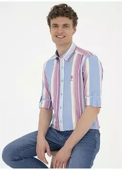 Темно-синяя мужская рубашка узкого кроя с воротником на пуговицах THOMAS U.S. Polo Assn., синий