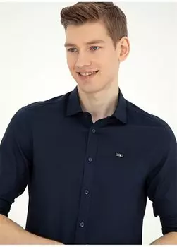 Темно-синяя мужская рубашка узкого кроя с воротником на пуговицах CEDROP024Y U.S. Polo Assn., темно-синий