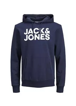 Темно-синяя мужская толстовка с капюшоном и принтом Jack & Jones