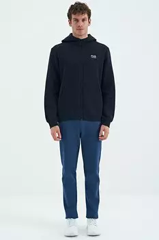 Темно-синяя мужская толстовка удобного кроя с капюшоном на молнии, карманами и лентой AIR JONES