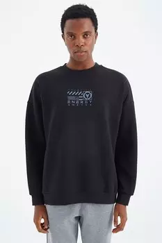 Темно-синяя мужская толстовка удобного кроя с круглым вырезом и детальным принтом TOMMYLIFE, темно-синий