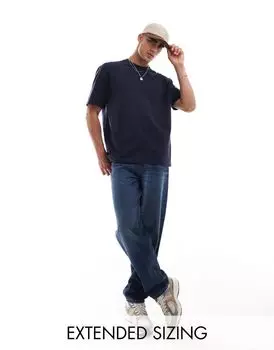 Темно-синяя объемная футболка из пике ASOS