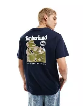Темно-синяя объемная футболка оверсайз с принтом на спине Timberland эксклюзивно для Asos