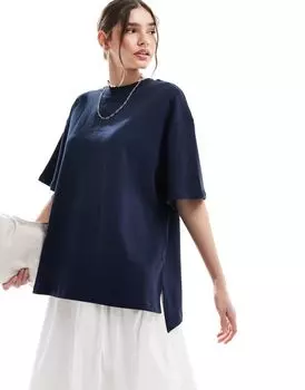 Темно-синяя объемная футболка с петлями на спине ASOS DESIGN