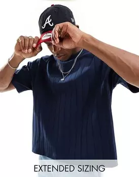 Темно-синяя объемная футболка в рубчик свободного кроя ASOS DESIGN