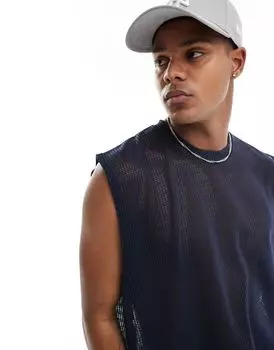 Темно-синяя объемная майка из перфорированной сетки ASOS DESIGN