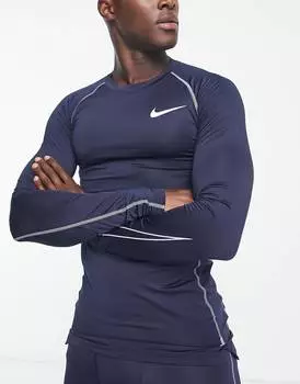 Темно-синяя обтягивающая футболка с длинными рукавами Nike Training Pro Dri-FIT