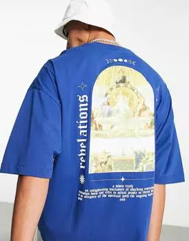 Темно-синяя оверсайз-футболка с фотографическим принтом эпохи Возрождения спереди и сзади ASOS DESIGN