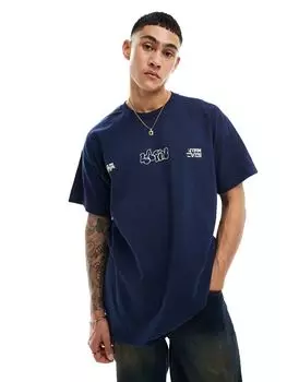 Темно-синяя оверсайз-футболка с граффити ASOS