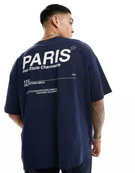 Темно-синяя оверсайз-футболка с надписью «Париж» на спине ASOS DESIGN