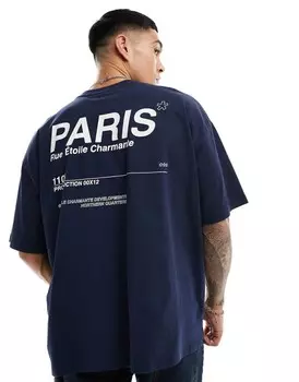 Темно-синяя оверсайз-футболка с надписью «Париж» на спине ASOS DESIGN