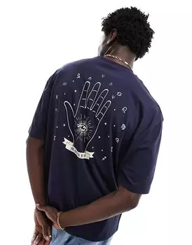 Темно-синяя оверсайз-футболка с небесным принтом на спине ASOS DESIGN