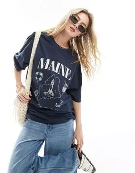 Темно-синяя оверсайз-футболка с рисунком «Maine» ASOS DESIGN