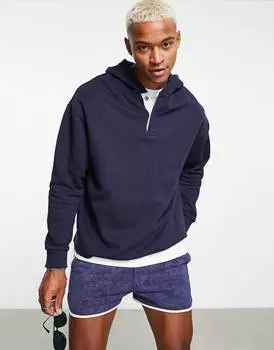Темно-синяя оверсайз-худи с воротником-стойкой ASOS DESIGN