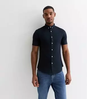 Темно-синяя оксфордская рубашка с короткими рукавами и мускулистым кроем New Look, военно-морской