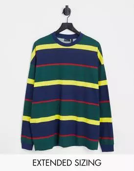 Темно-синяя полосатая футболка оверсайз с длинными рукавами ASOS DESIGN
