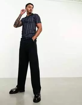 Темно-синяя полосатая рубашка-поло скинни ASOS DESIGN
