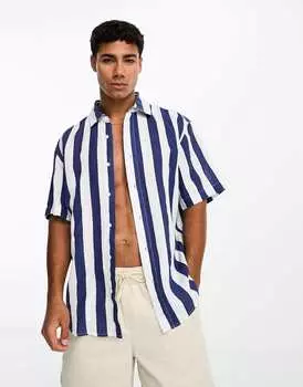 Темно-синяя полосатая рубашка Pull&Bear