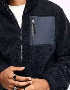 Темно-синяя потертая куртка борг на молнии Threadbare