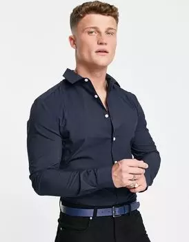 Темно-синяя рабочая рубашка узкого кроя стрейч ASOS