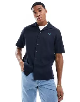 Темно-синяя рубашка из пике Fred Perry с воротником с лацканами