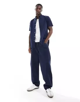 Темно-синяя рубашка из жатого хлопка с короткими рукавами и логотипом Polo Ralph Lauren Astoria