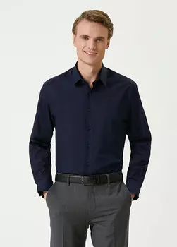 Темно-синяя рубашка комфортного кроя Beymen