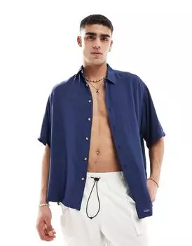 Темно-синяя рубашка оверсайз из вискозы ASOS DESIGN