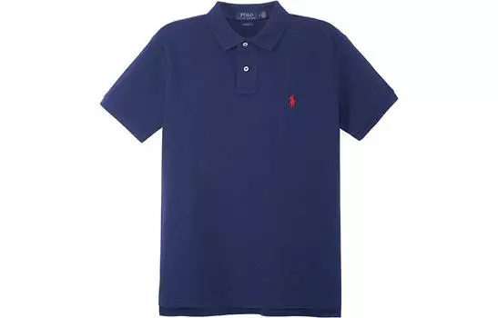 Темно-синяя рубашка-поло из пике с логотипом Polo Ralph Lauren, Синий