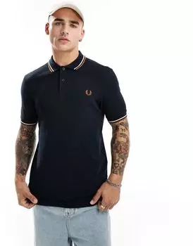 Темно-синяя рубашка-поло с двумя окантовками Fred Perry