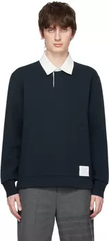 Темно-синяя рубашка-поло с планками Thom Browne