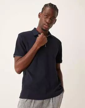 Темно-синяя рубашка-поло с воротником на молнии ASOS DESIGN
