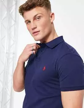 Темно-синяя рубашка-поло узкого кроя из пике с красным логотипом Polo Ralph Lauren