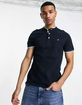 Темно-синяя рубашка-поло в полоску Jack & Jones Essentials Grandad