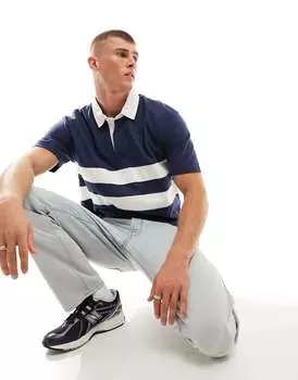 Темно-синяя рубашка-поло в полоску в стиле регби Abercrombie & Fitch