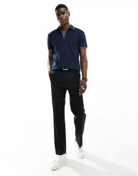 Темно-синяя рубашка-поло в рубчик с белым кантом ASOS DESIGN