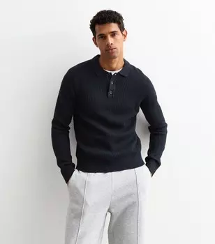 Темно-синяя рубашка-поло в рубчик с длинными рукавами Jack & Jones Jack & Jones, военно-морской