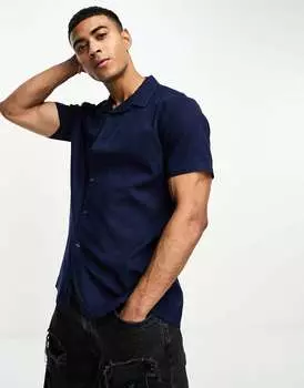 Темно-синяя рубашка revere из смесового льна Threadbare