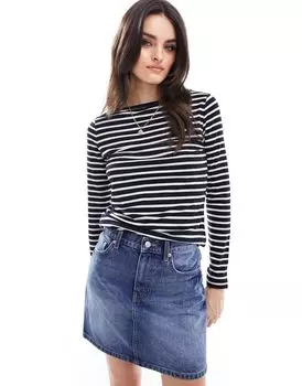 Темно-синяя рубашка с длинными рукавами и полосками ASOS