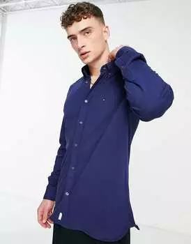 Темно-синяя рубашка с длинными рукавами и логотипом Tommy Hilfiger