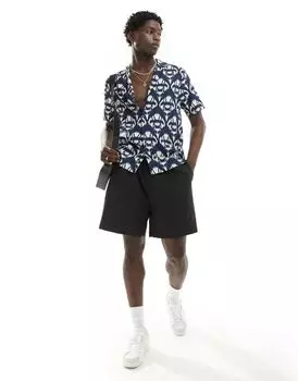 Темно-синяя рубашка с короткими рукавами с принтом и кожаной подошвой от Another Influence