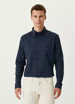Темно-синяя рубашка с микроэтническим узором Etro