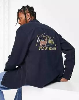 Темно-синяя рубашка с принтом на спине ASOS DESIGN