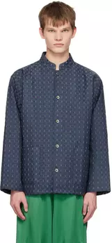 Темно-синяя рубашка с воротником-стойкой NEEDLES